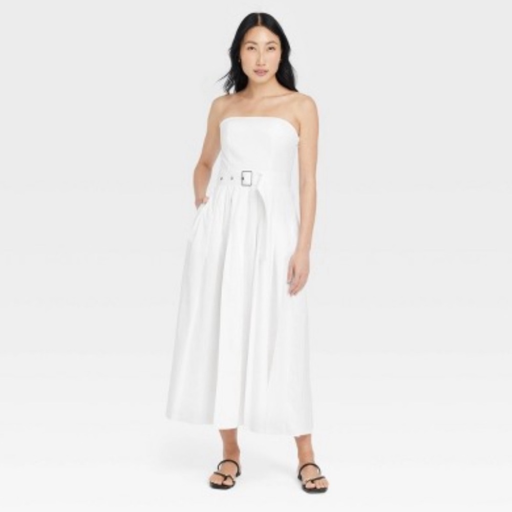 Belted midi bandeau dress A new day white size 6